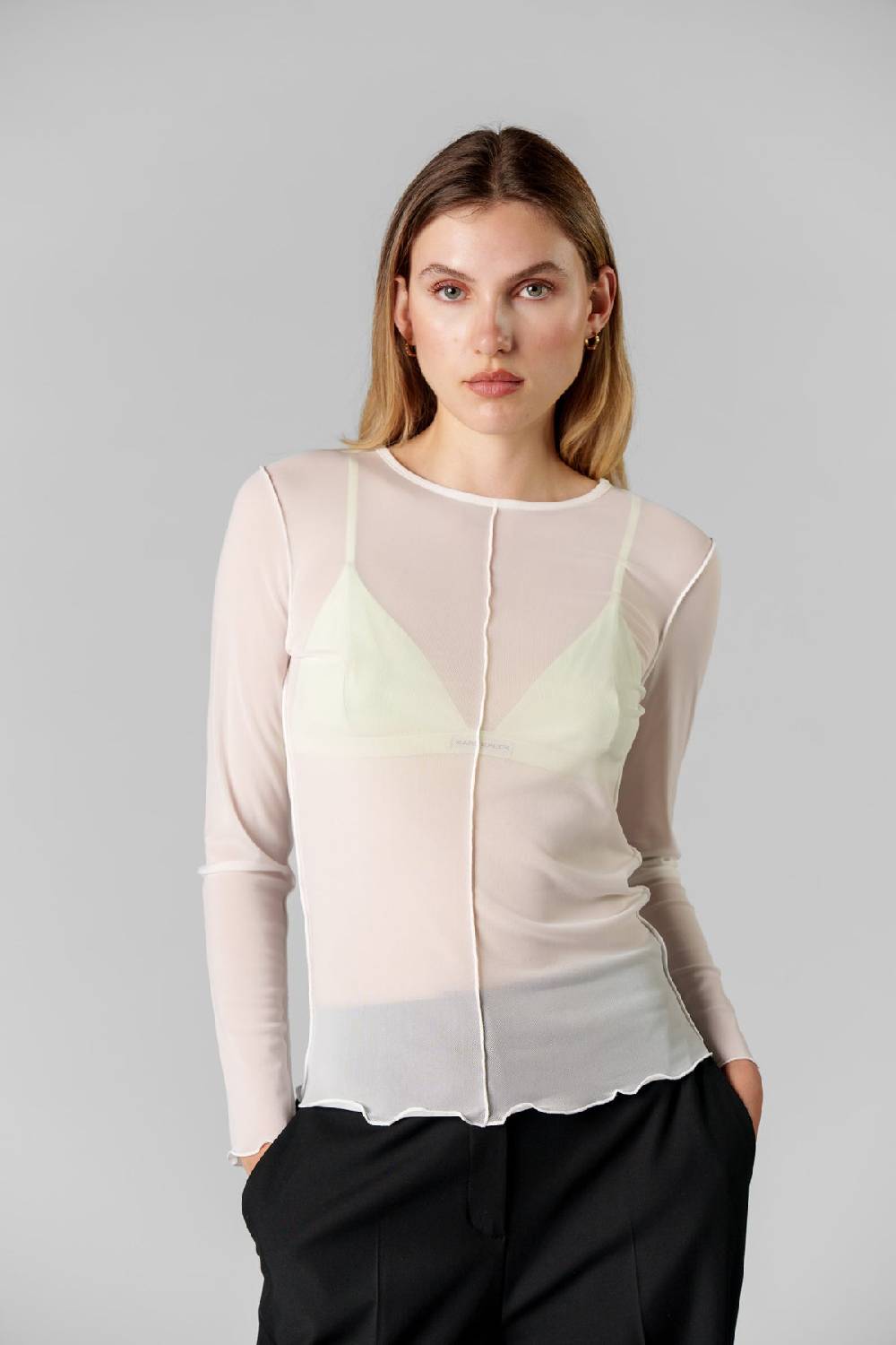 Karo Kauer Mesh Longsleeve Creme Kauf eins, bekomm eins gratis