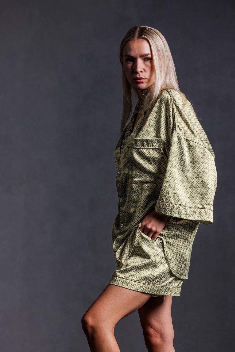 Karo Kauer Retro Shorts Khaki im Angebot