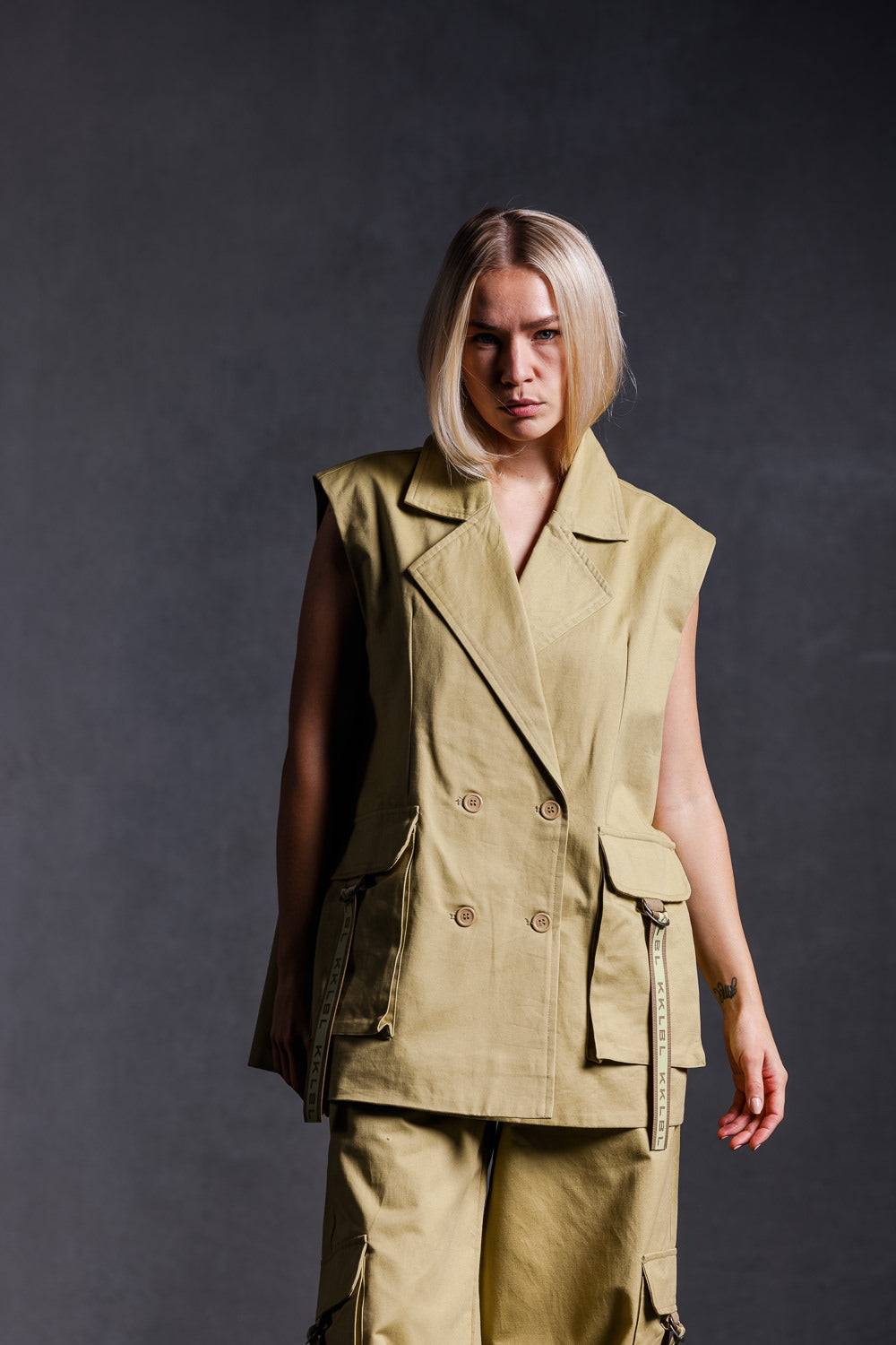 Karo Kauer Vest Khaki Günstiger Verkauf