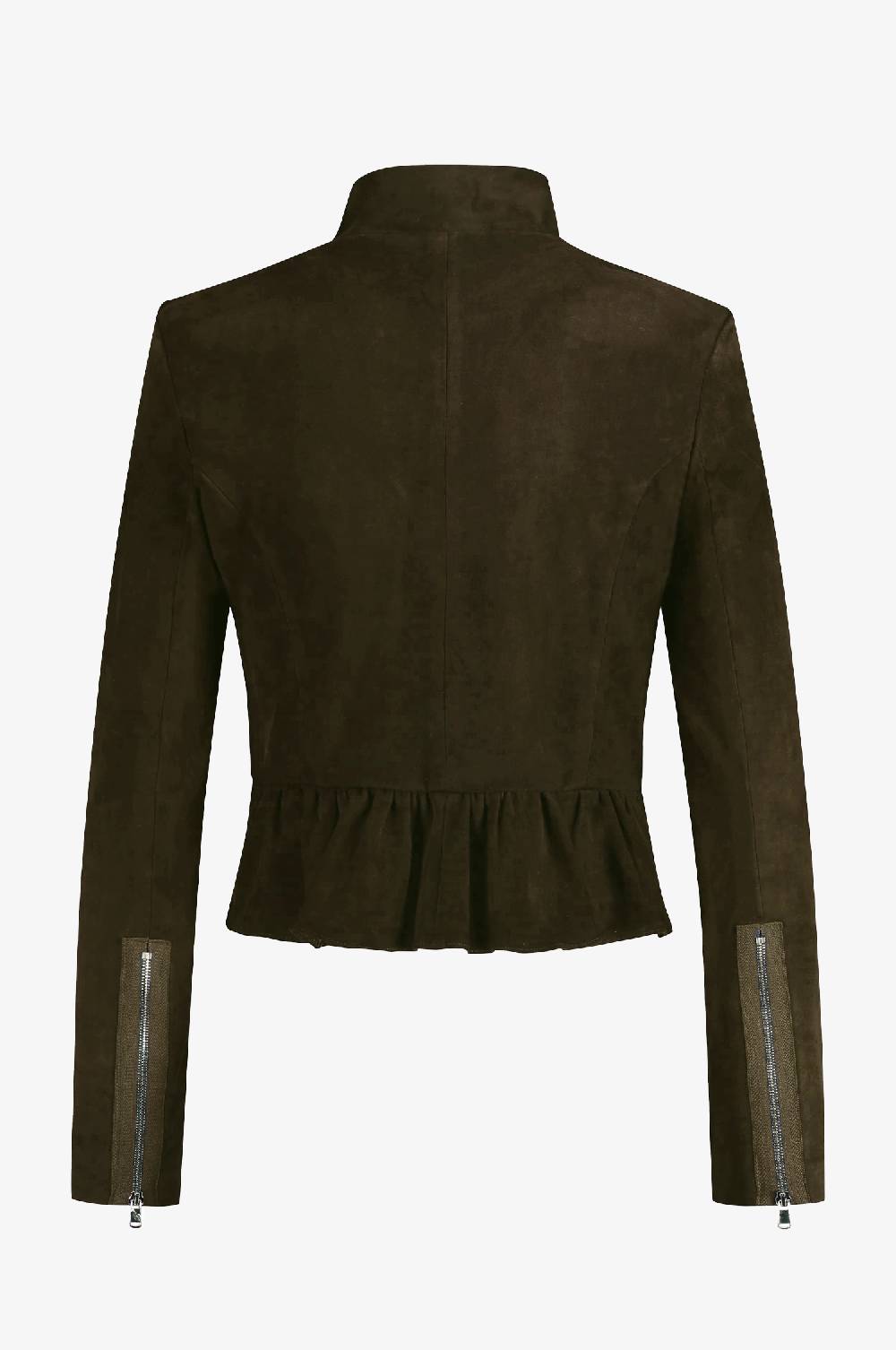 Kinga Mathe Lederjacke Sybille mit Schößchen in Moos Begrenztes Angebot