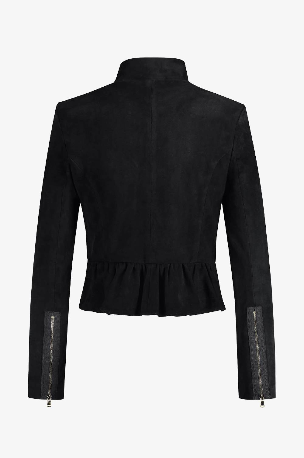Kinga Mathe Lederjacke Sybille mit Schößchen in Schwarz Valentinstagsangebot