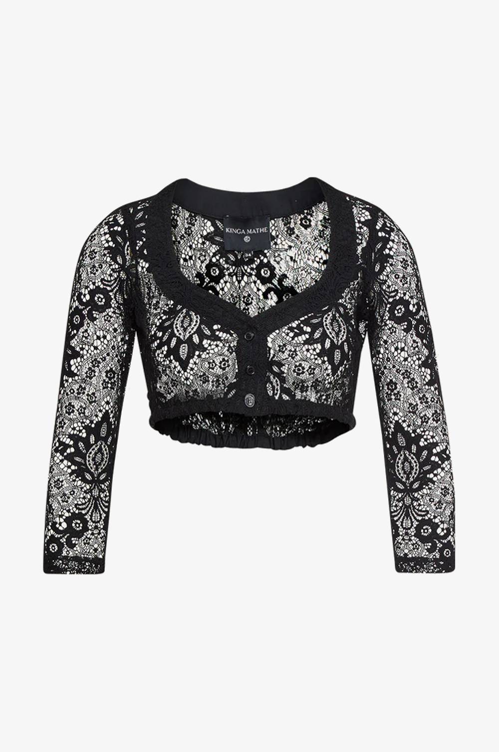 Kinga Mathe Spitzenbluse Samantha in Schwarz mit Dreiviertelarm Tiefpreis