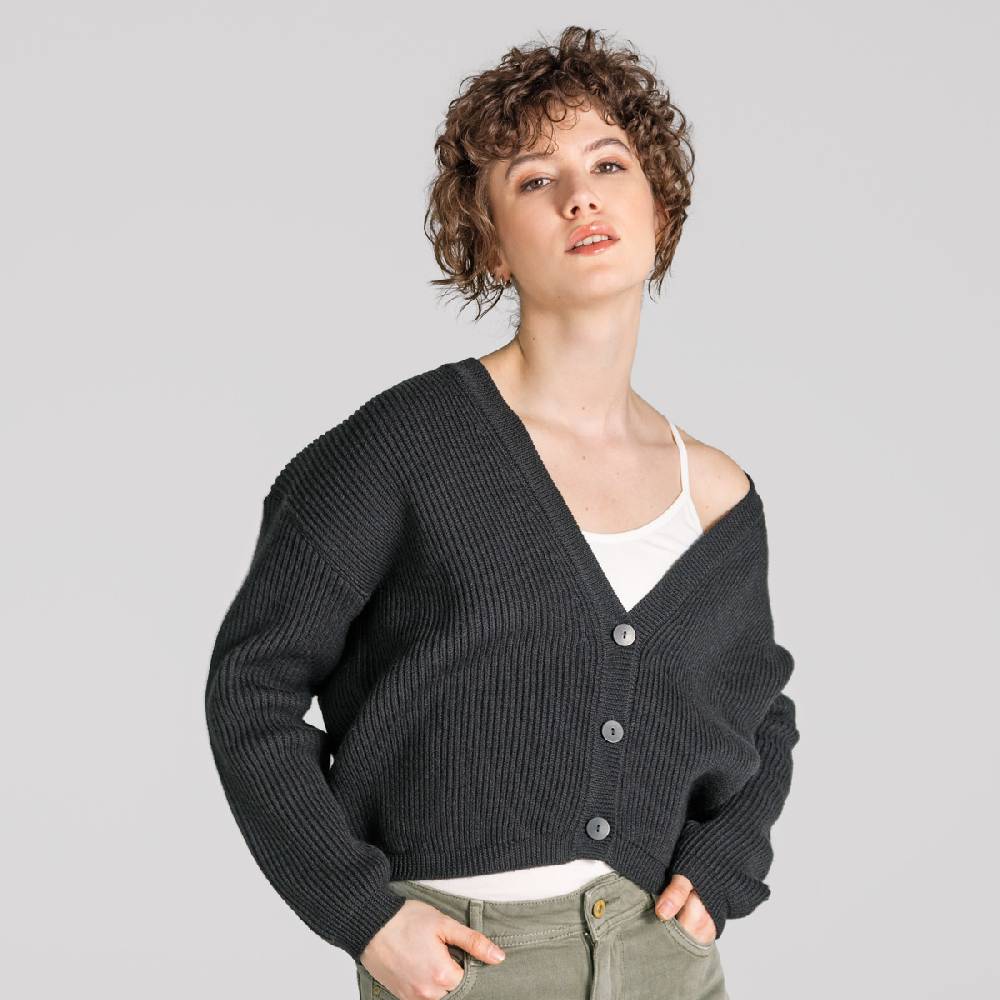 LIVING CRAFTS ALFREY - Strickjacke boxy - Off Black Vierteljährliche Förderung