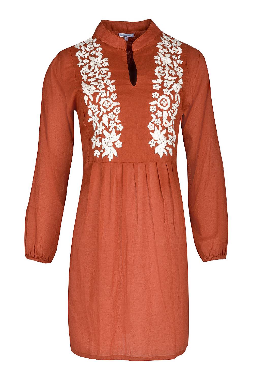 Louis & Louisa Tunika handbestickt V-Schnitt, Damen, rust / beige Fabrikpreis