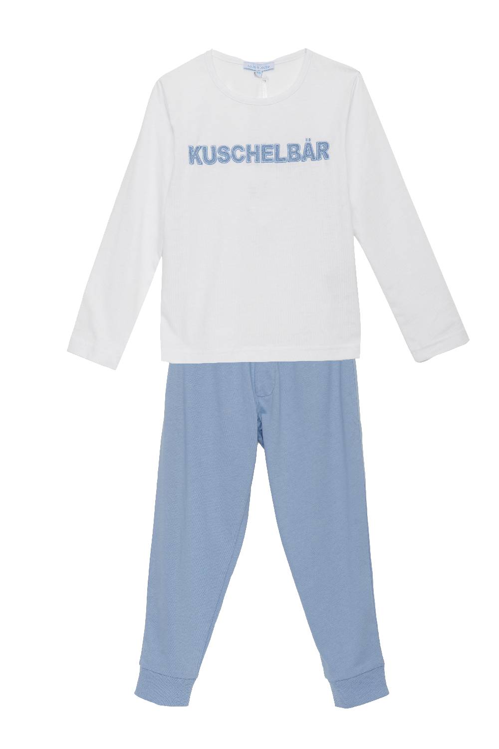 Louis & Louisa Pyjama Jungs Bündchen "Kuschelbär", weiß/blau Großer Ausverkauf
