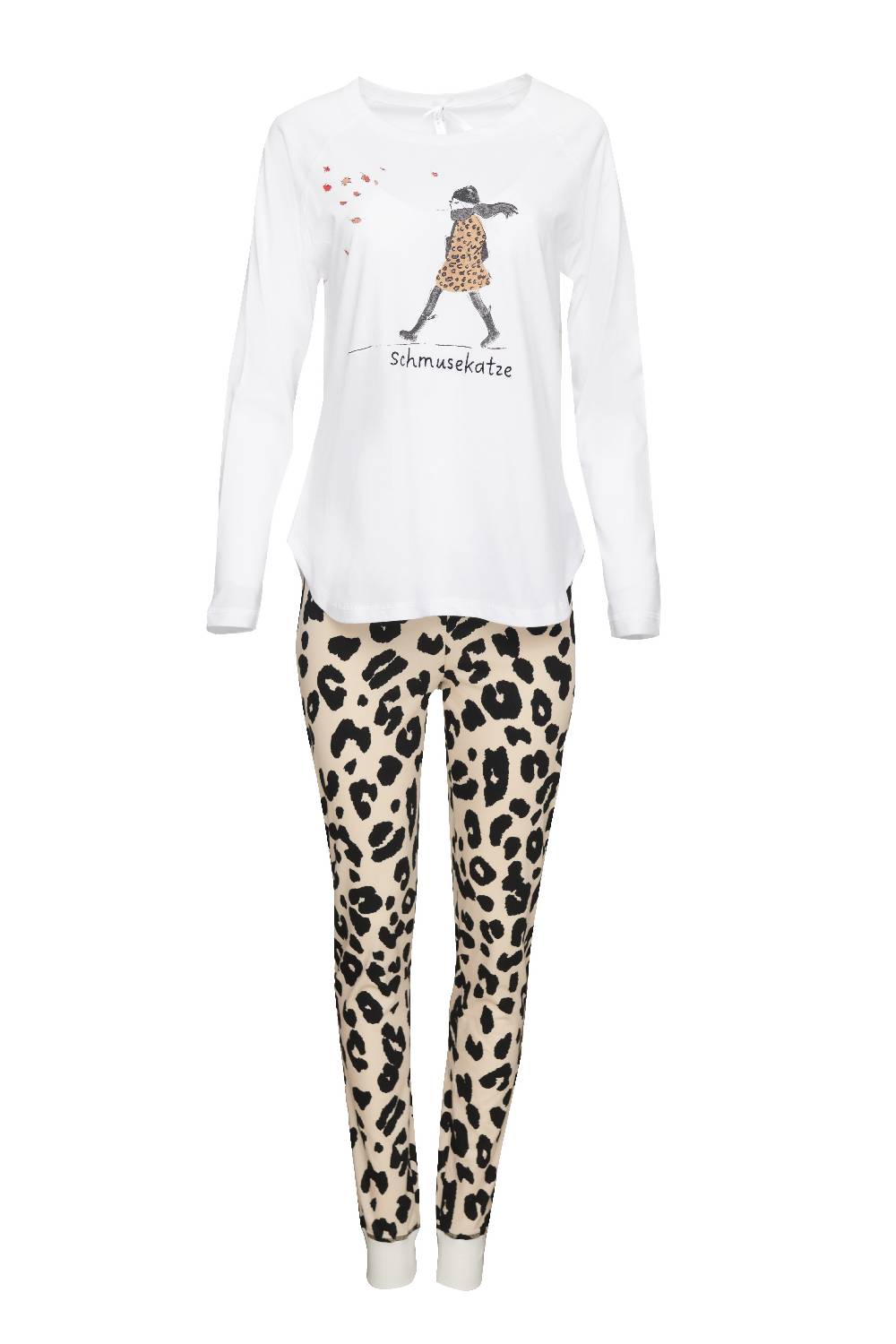 Louis & Louisa Pyjama Damen Bündchen "Leo-Mädchen", weiß / leo allover Muttertagsangebot