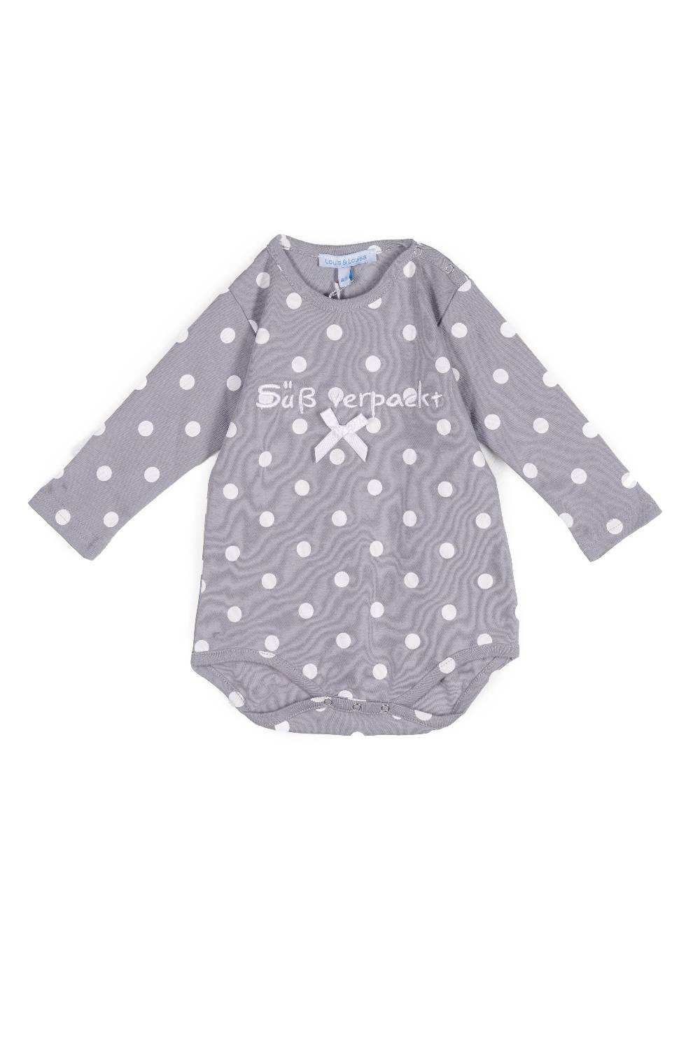 Louis & Louisa Body Baby langarm "Süß verpackt", grau allover Discount Store für neue Produkte