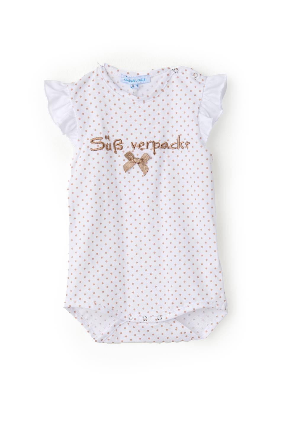Louis & Louisa Body Baby Rüsche "Süß verpackt", weiß / taupe allover Kostenloser Versand international