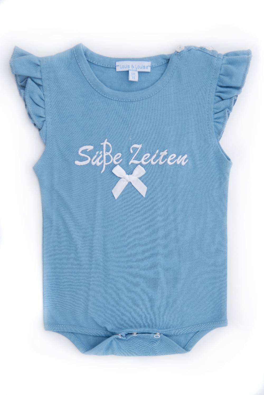 Louis & Louisa Body Baby "Süße Zeiten", blau mit Rüschen Rabatte dieses Monats