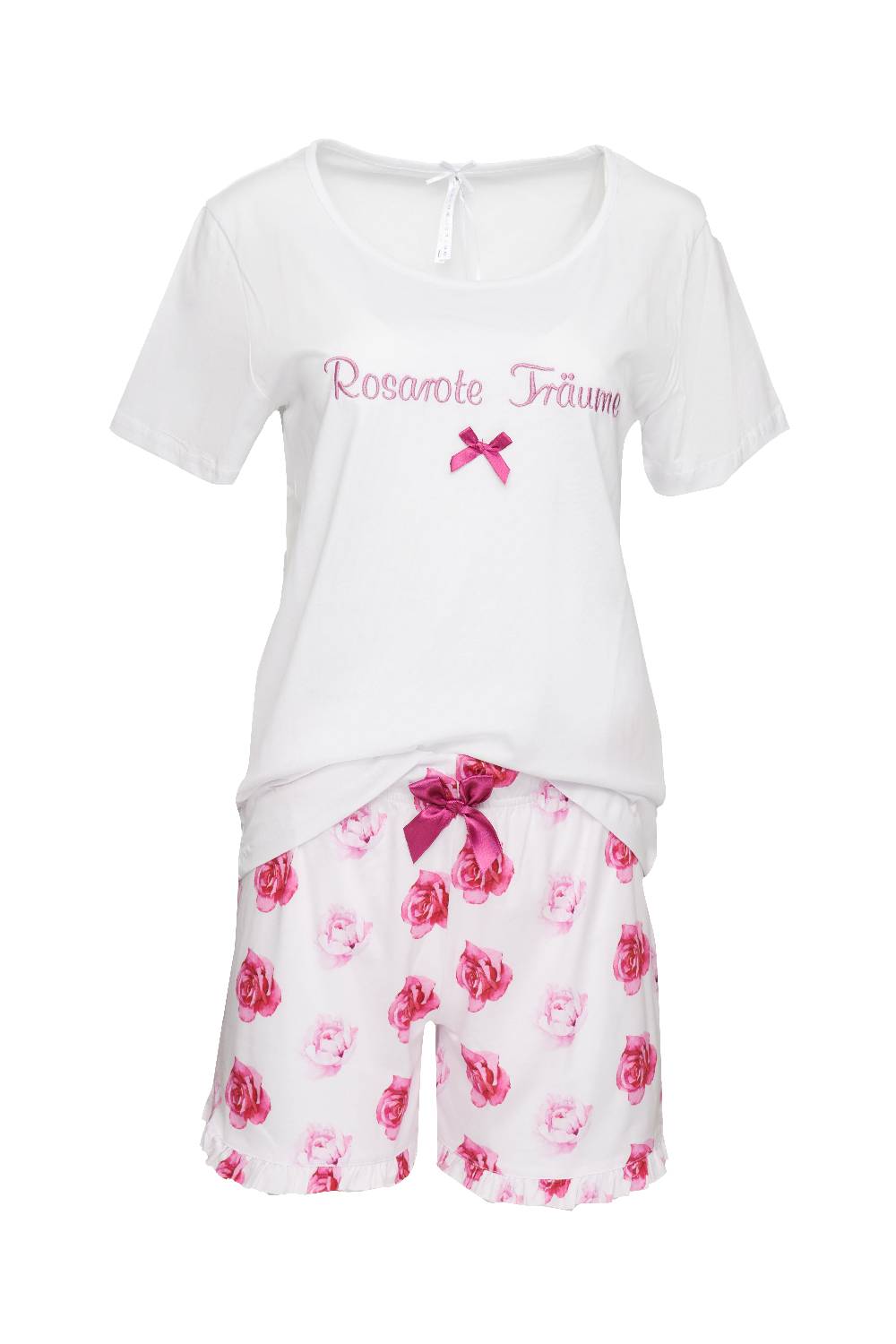 Louis & Louisa Short-Set Damen "Rosarote Träume", weiß/ allover Fabrikpreis