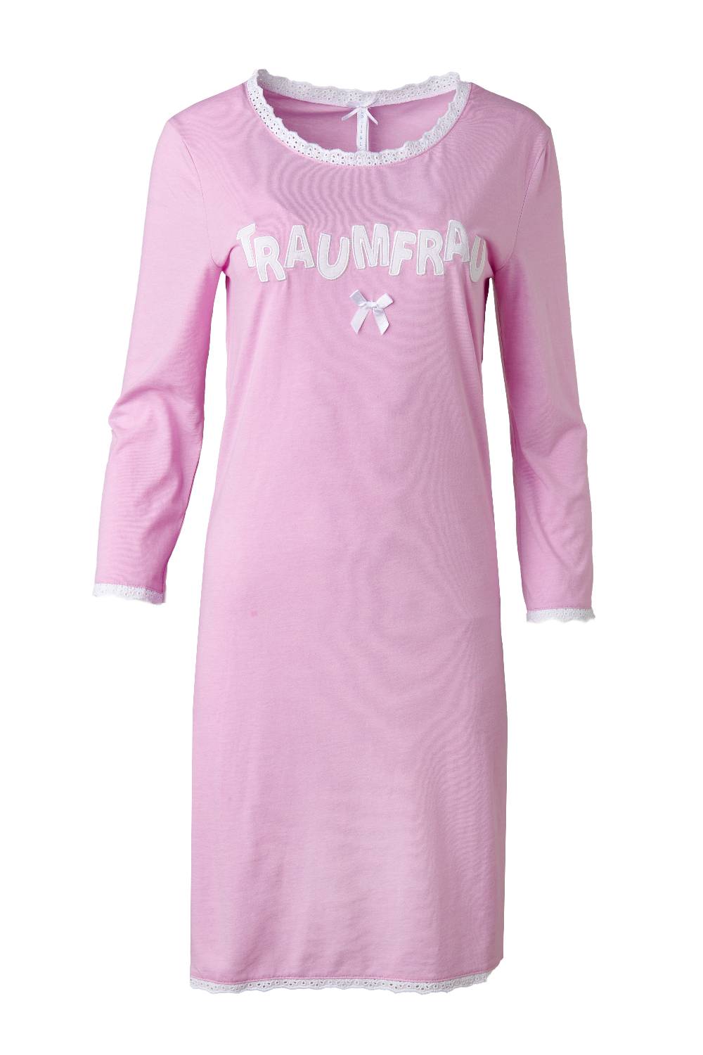 Louis & Louisa Nachthemd Damen Basic mit Spitze "Traumfrau", rosa Heißer Verkauf