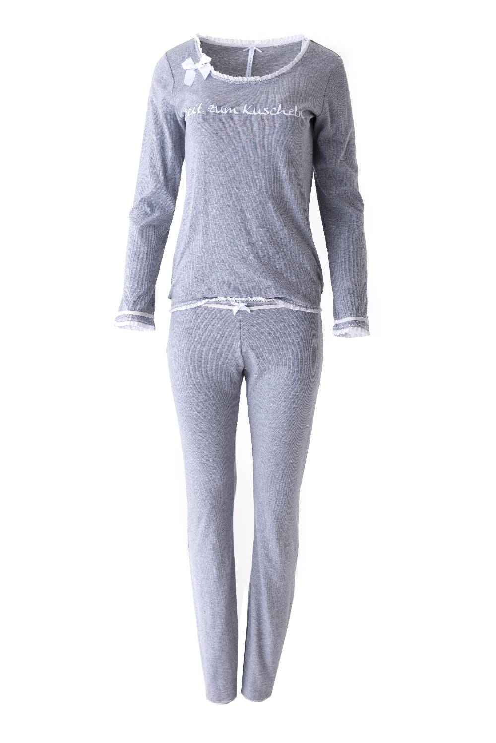 Louis & Louisa Pyjama Damen Rippe "Zeit zum Kuscheln", grau Neueste Mode