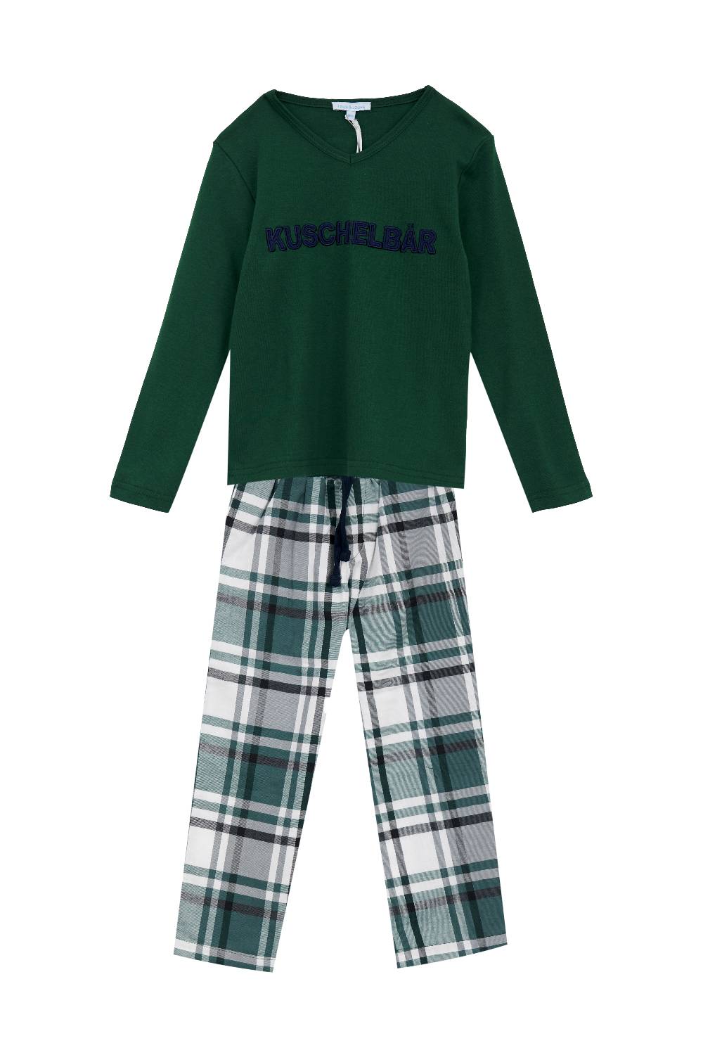 Louis & Louisa Pyjama Jungs "Kuschelbär", grün/ Flanell Große Rabatte