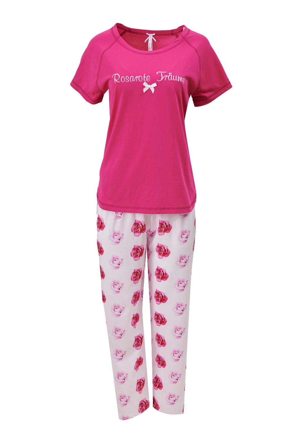 Louis & Louisa Pyjama Damen Capri "Rosarote Träume", pink/ weiß allover Im Verkauf