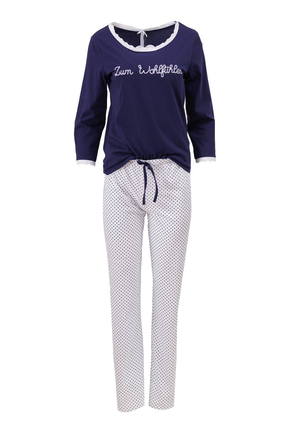 Louis & Louisa Pyjama Damen Basic "Zum Wohlfühlen", blau/ weiß-blau Pünktchen Großer Ausverkauf