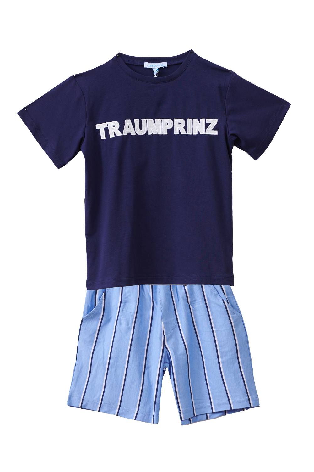 Louis & Louisa Short-Set Jungs "Traumprinz", dunkelblau/ blau gestreift Exklusivangebot