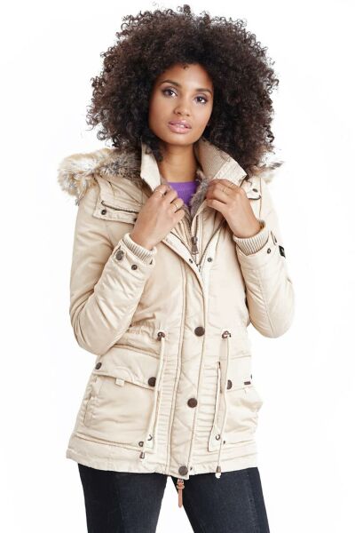Marikoo Grinsekatze Damen lange Winterjacke mit Kapuze Kostenloser Versand