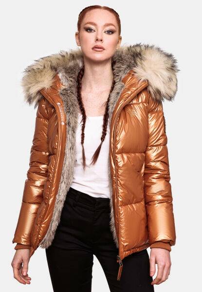 Marikoo Navahoo Tikunaa Damen Winterjacke mit Kapuze und Kunstfellkragen Speichern exportieren