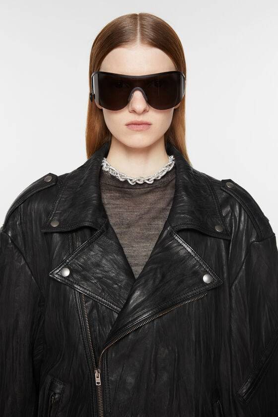 Acne Studios Bikerjacke aus zerknittertem Leder Black Friday Preise
