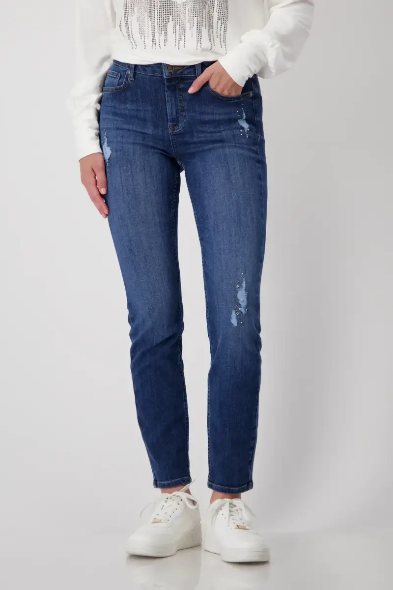 Monari Destroyed Jeans mit Strass Super Rabatt