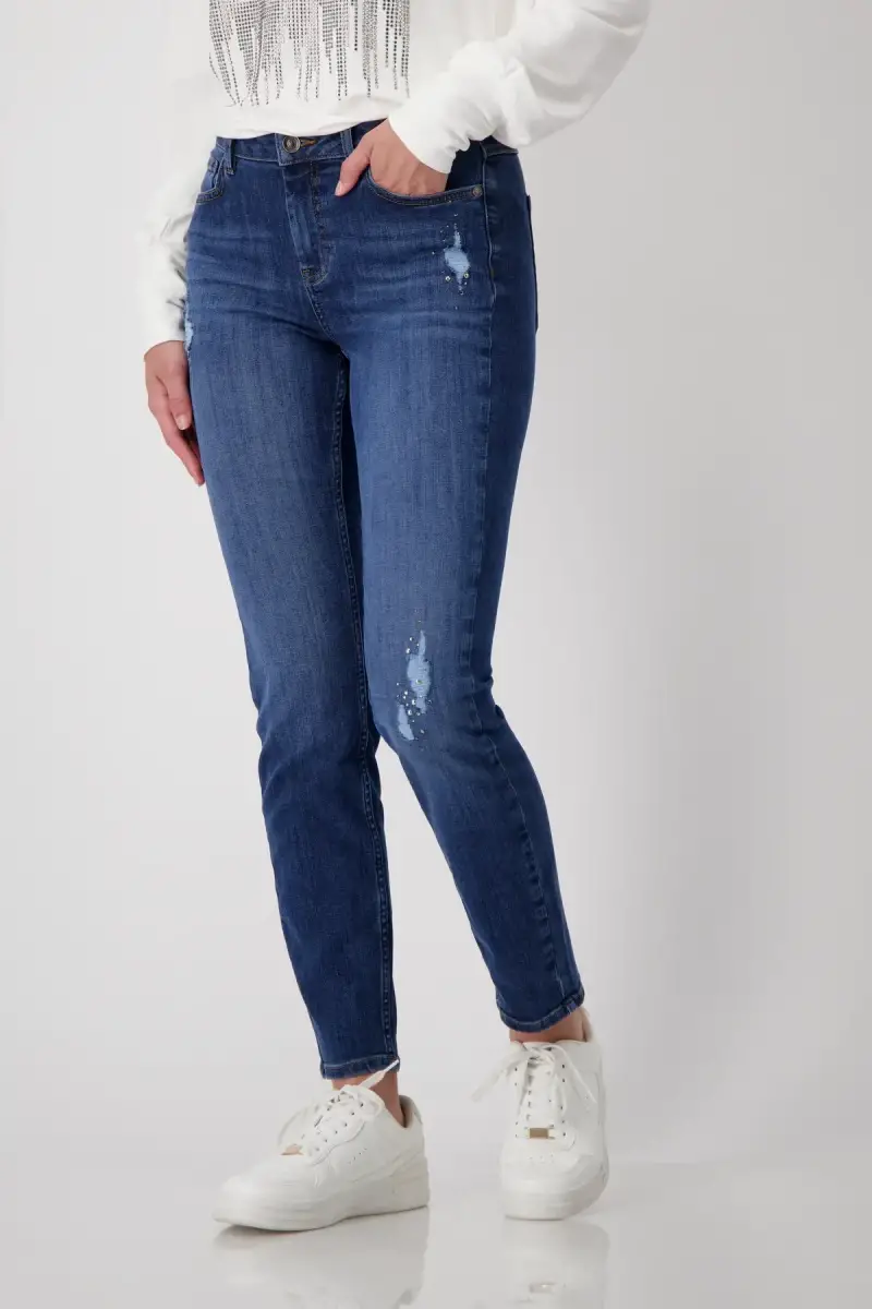 Monari Destroyed Jeans mit Strass Super Rabatt