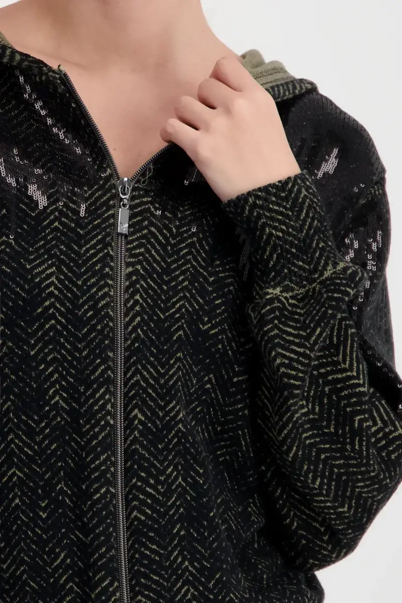 Monari Strickjacke mit Fischgratmuster und Pailletten Kostenloser Versand international