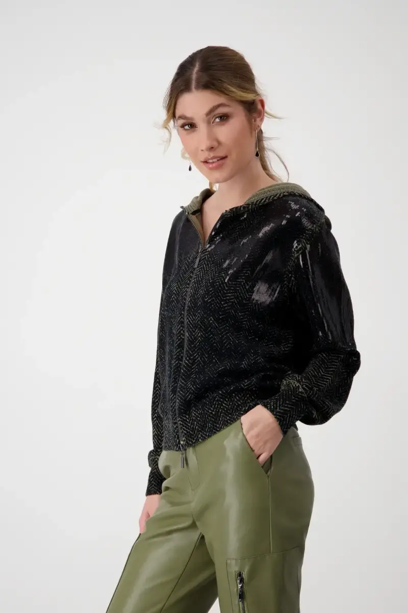 Monari Strickjacke mit Fischgratmuster und Pailletten Kostenloser Versand international