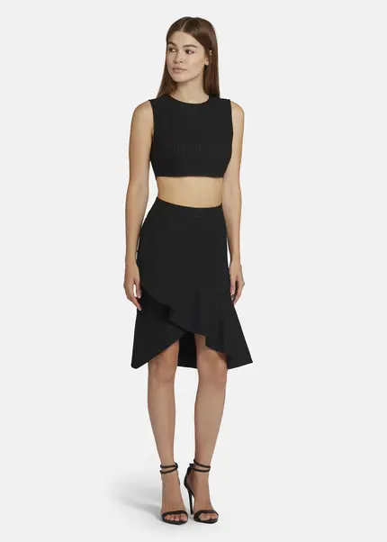 Nicowa Pinstripe twill flounce Skirt - LOWIANA in BLACK PINSTRIPEarticle number NC9A24005019E-002 Kostenloser Versand