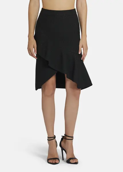 Nicowa Pinstripe twill flounce Skirt - LOWIANA in BLACK PINSTRIPEarticle number NC9A24005019E-002 Kostenloser Versand