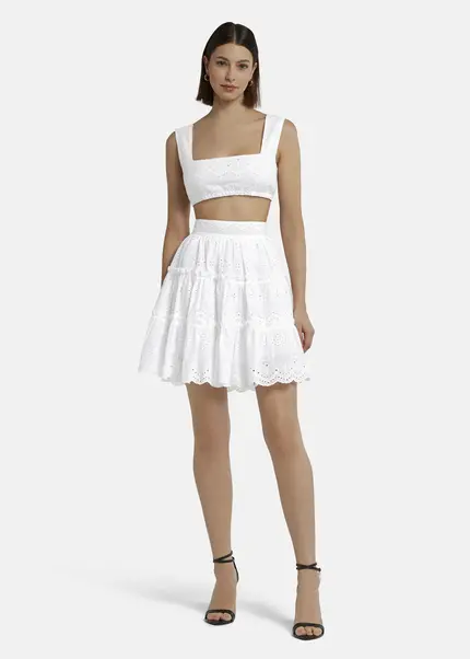 Nicowa Embroidered ruffle skirt - RALICINO in WHITEarticle number NC9A12601011E-004 Limitierter Zeitrabatt