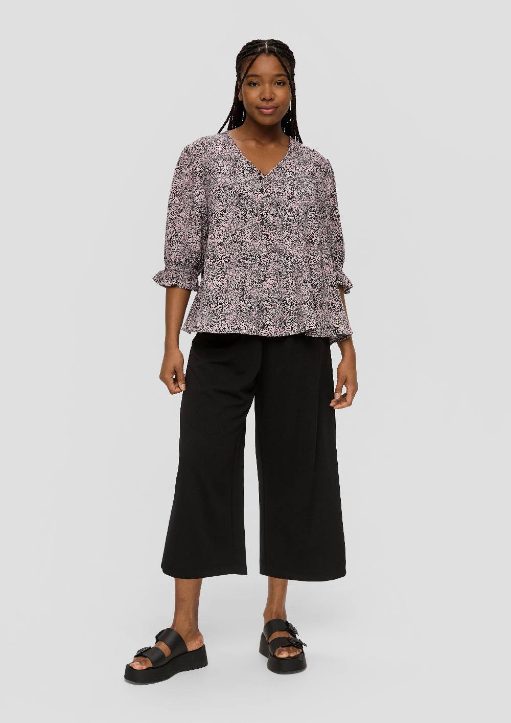 s.Oliver Kurze, gemusterte Bluse mit Raffung Clearance-Verkauf