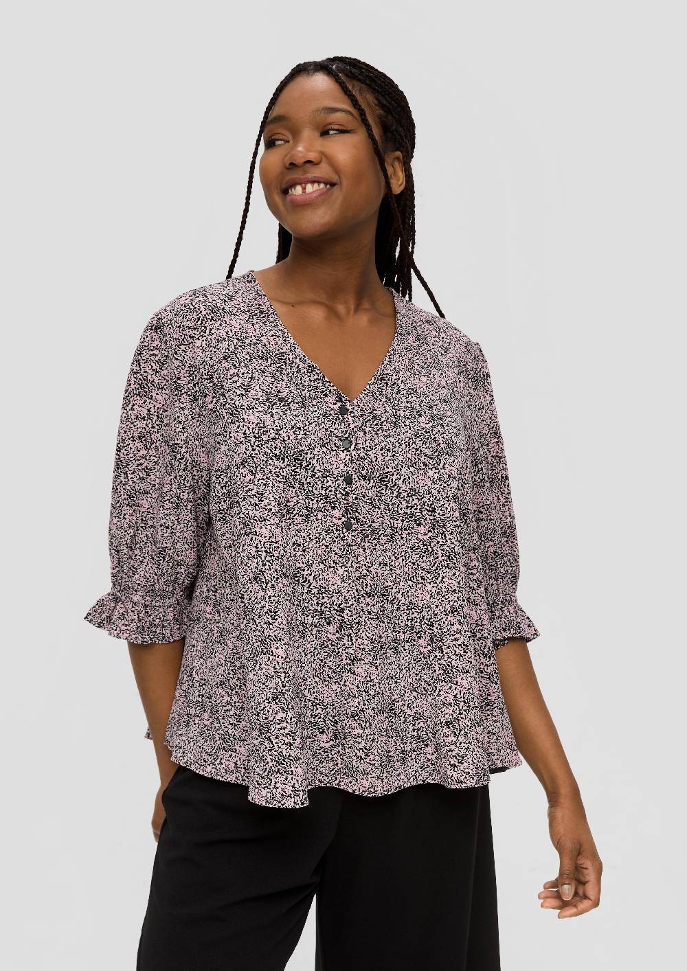 s.Oliver Kurze, gemusterte Bluse mit Raffung Clearance-Verkauf