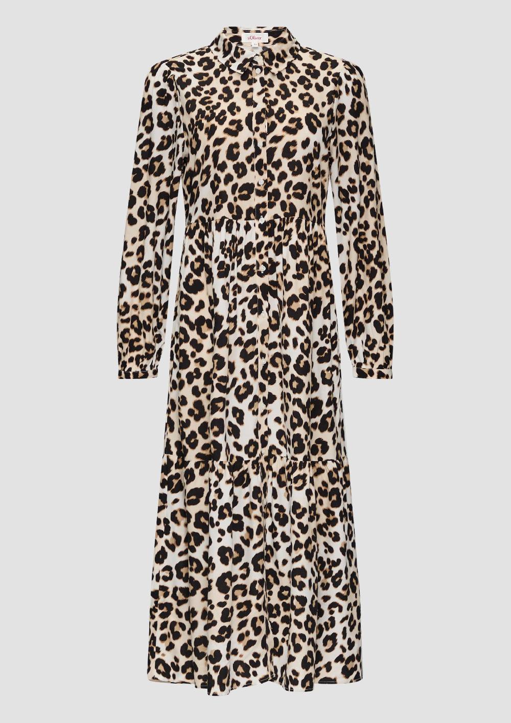 s.Oliver Langes Viskosekleid mit Leo-Muster und Volants Cyber Monday