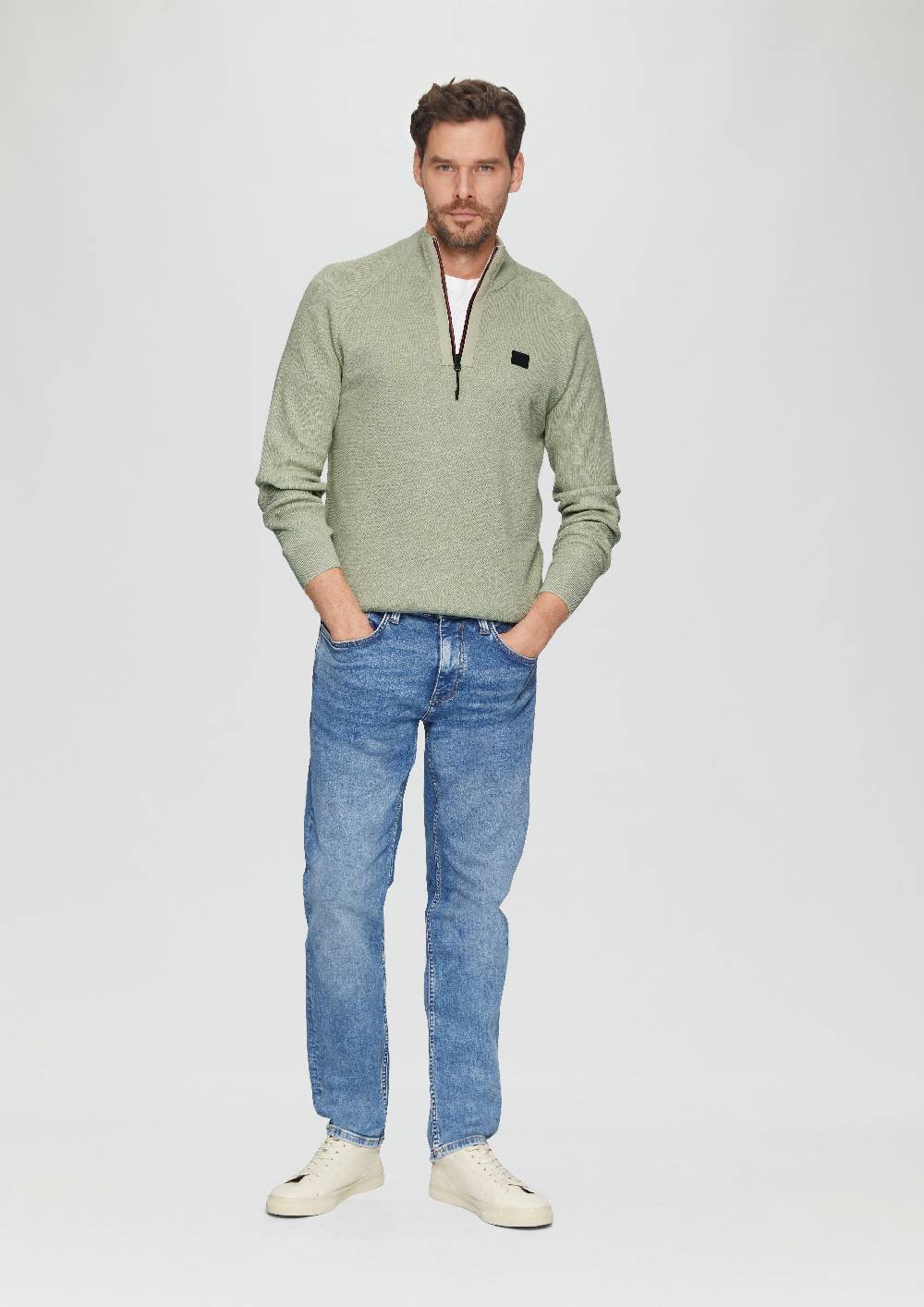 s.Oliver Strickpullover mit Troyer-Kragen und Strukturmix Kostenlose Rückgabe