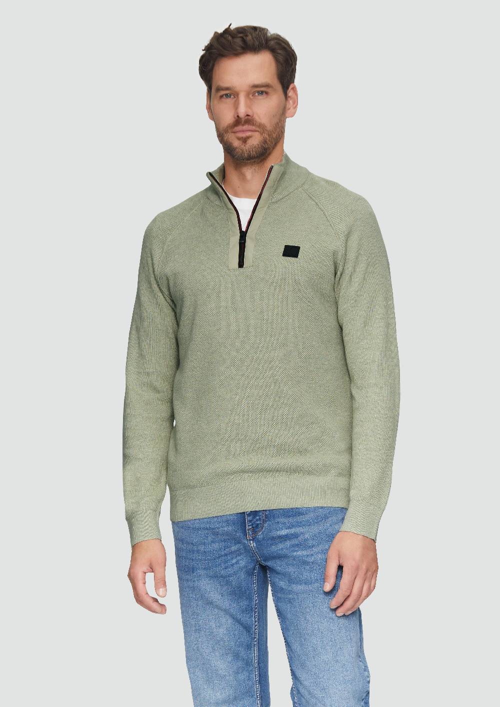 s.Oliver Strickpullover mit Troyer-Kragen und Strukturmix Kostenlose Rückgabe