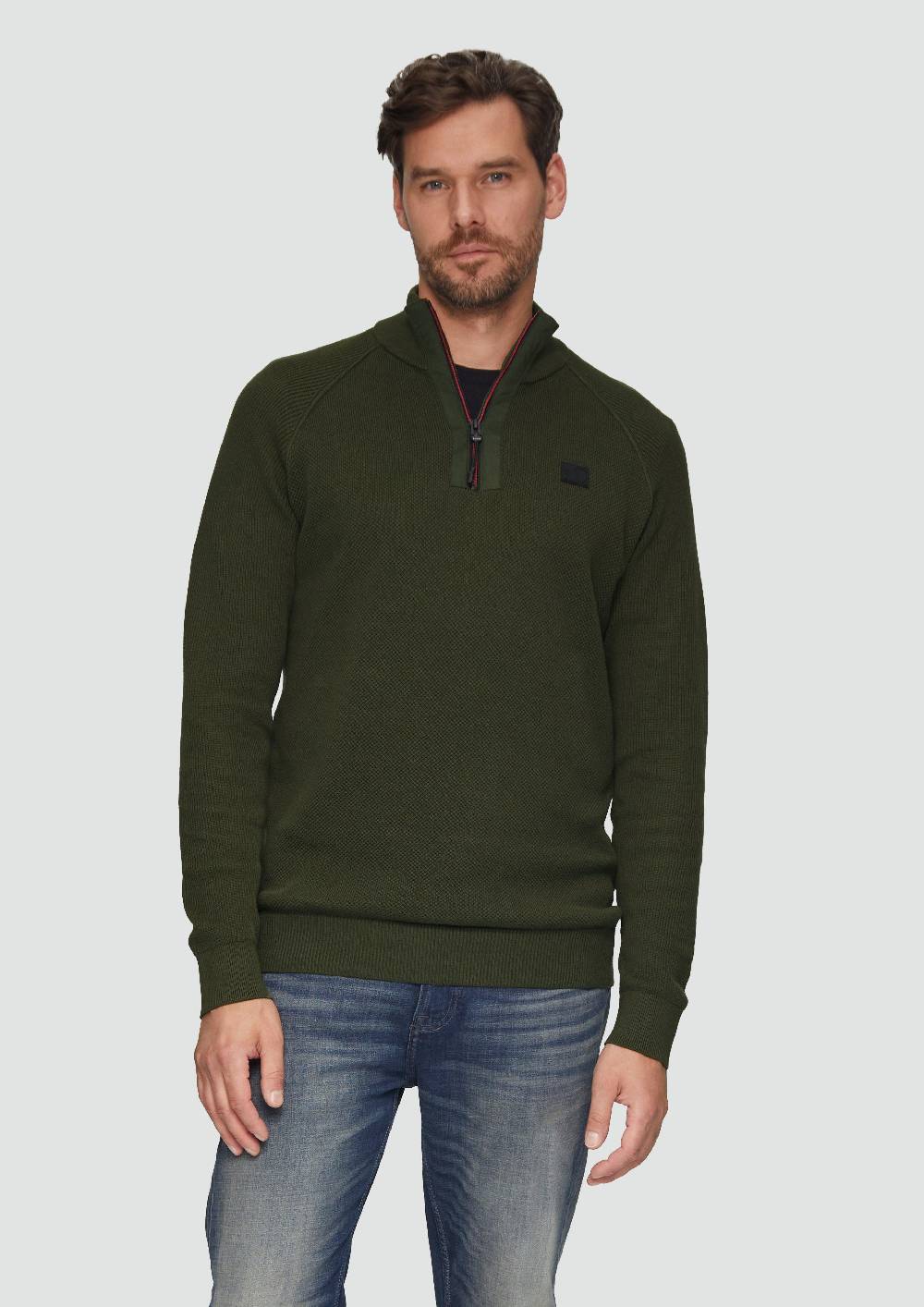 s.Oliver Strickpullover mit Troyer-Kragen und Strukturmix Black Friday Preise