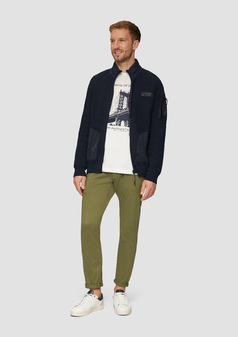 s.Oliver Strickjacke im Fabricmix mit Stehkragen Großer Ausverkauf