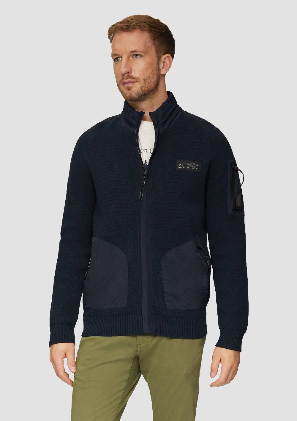 s.Oliver Strickjacke im Fabricmix mit Stehkragen Großer Ausverkauf