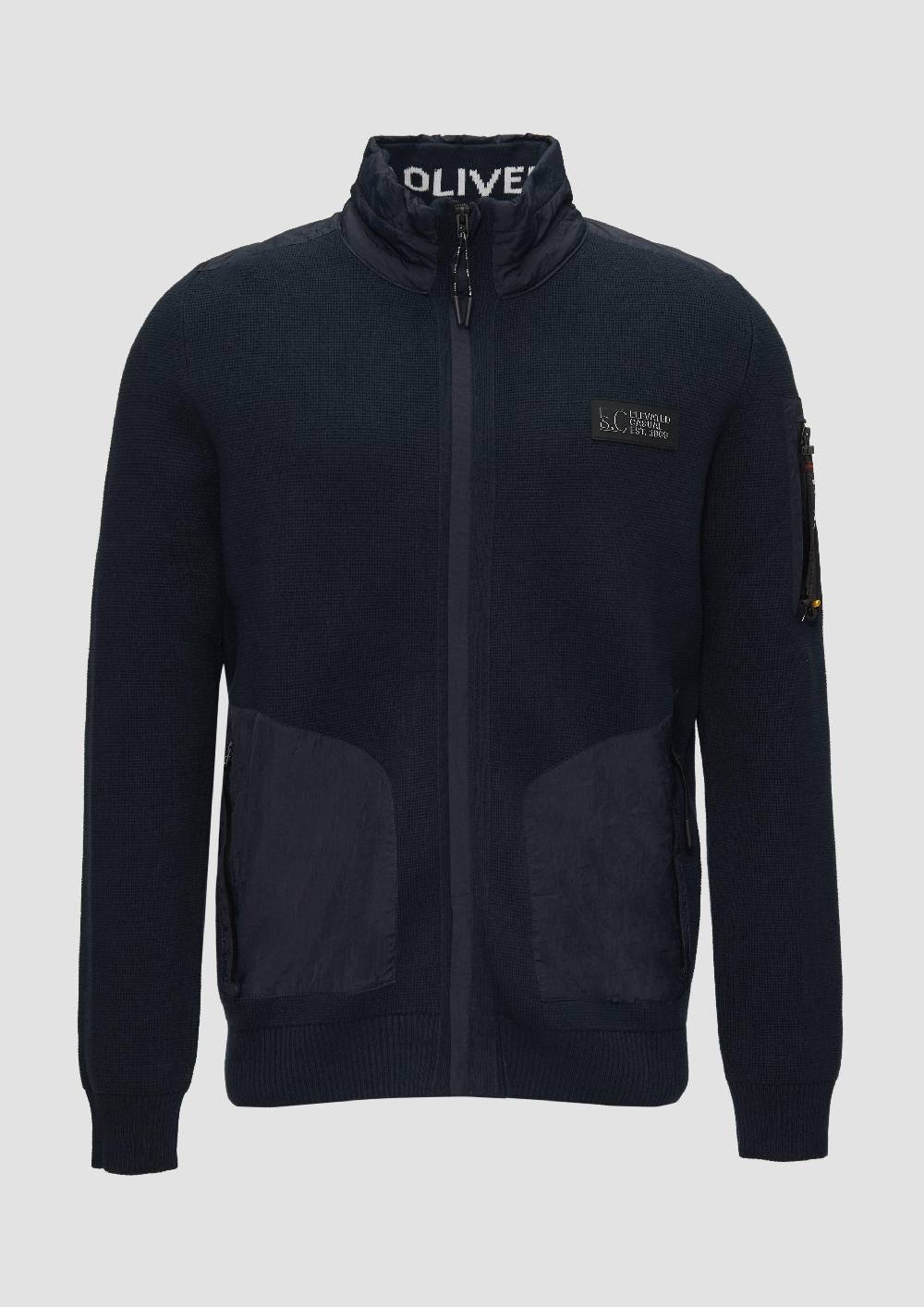 s.Oliver Strickjacke im Fabricmix mit Stehkragen Großer Ausverkauf