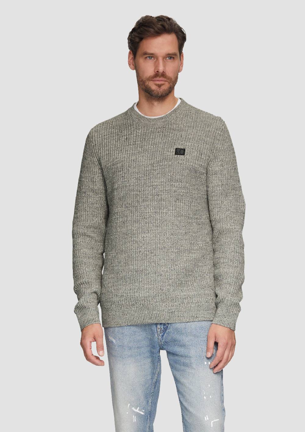 s.Oliver Melierter Pullover mit Patentmuster und Crew Neck Black Friday