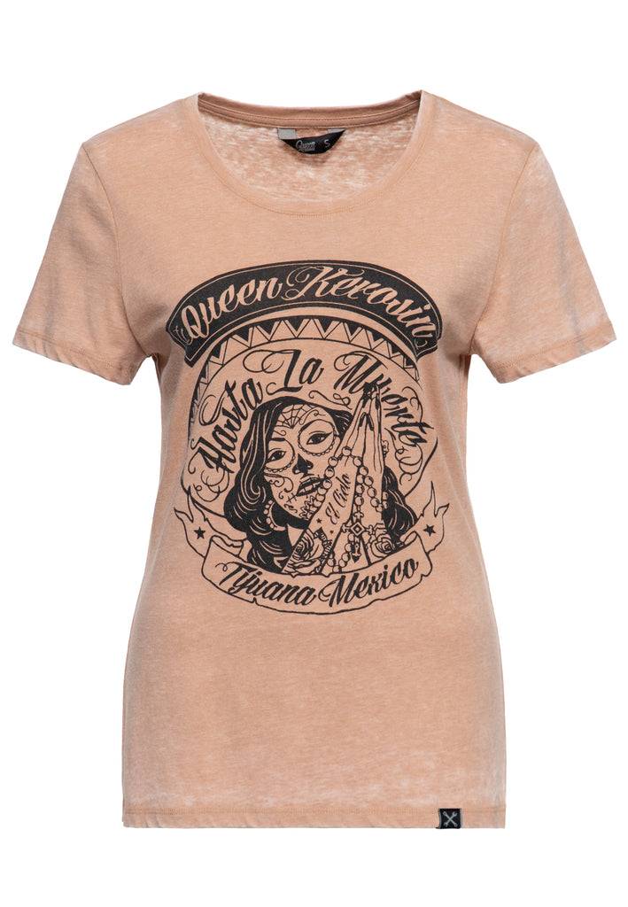 Queen Kerosin Enzym Wash T-Shirt «Hasta La Muerte» Schlussverkauf
