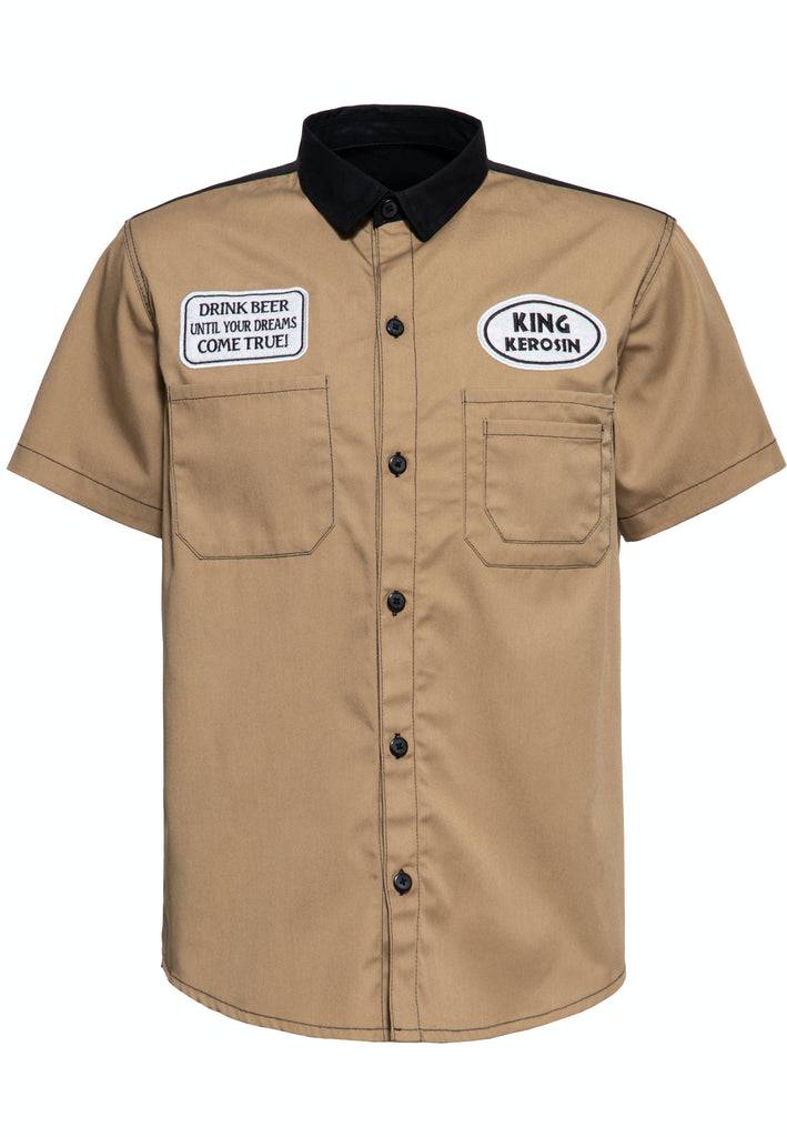 Queen Kerosin Workwear Kurzarm Hemd «All You Need is Beer» Großer Ausverkauf