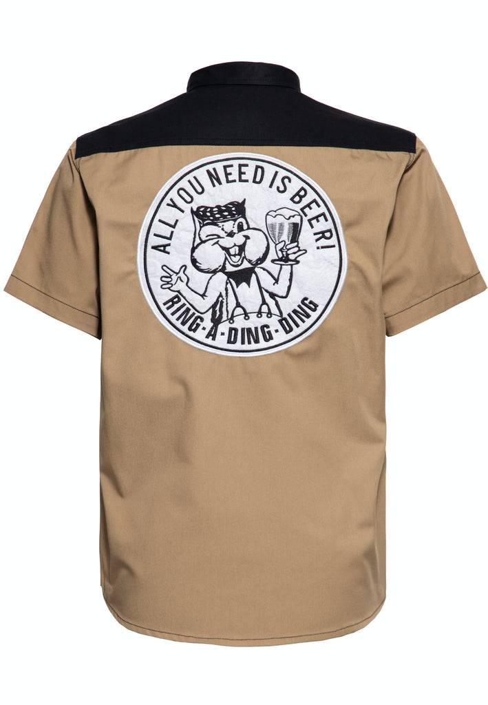 Queen Kerosin Workwear Kurzarm Hemd «All You Need is Beer» Großer Ausverkauf