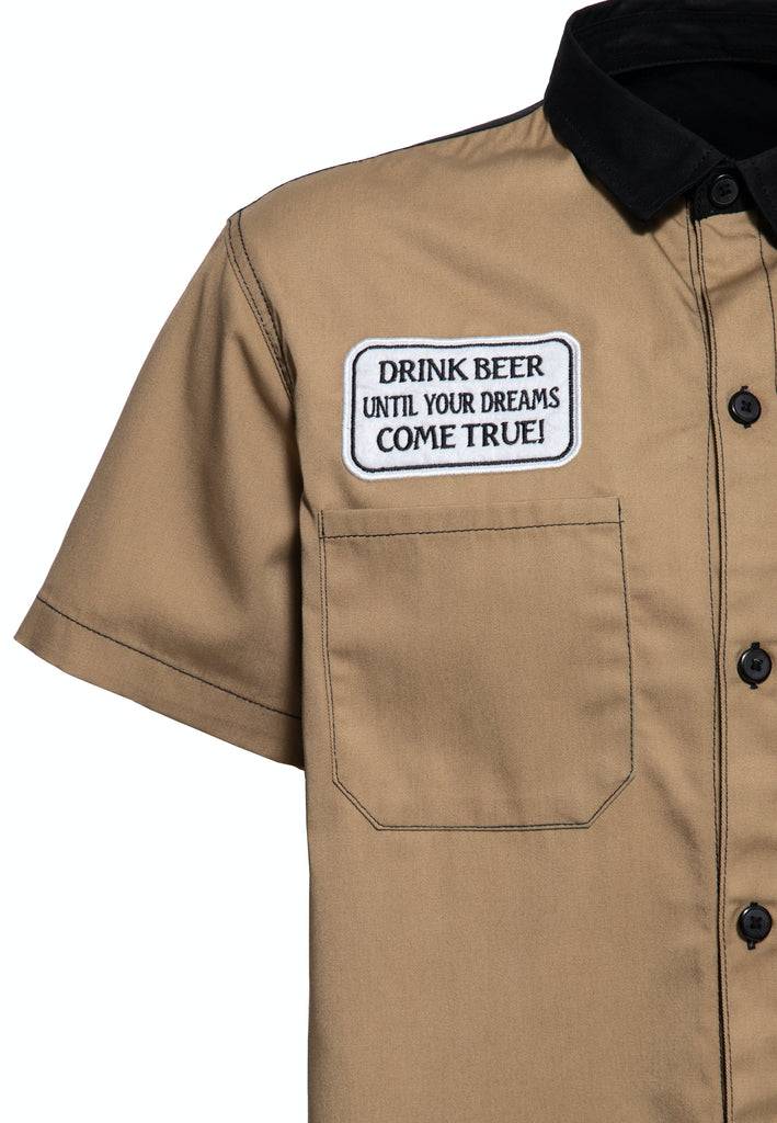 Queen Kerosin Workwear Kurzarm Hemd «All You Need is Beer» Großer Ausverkauf