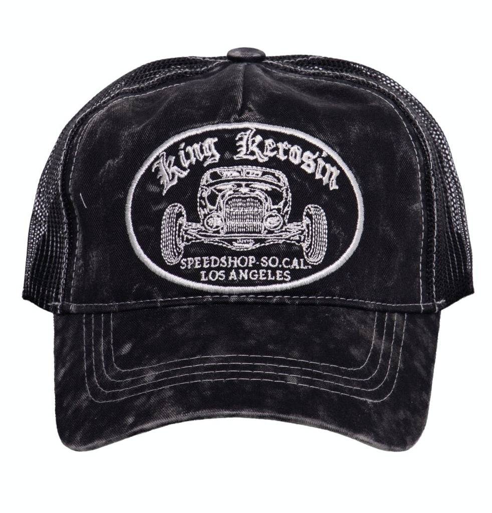 Queen Kerosin Trucker Cap mit Stickerei in der Front und Enzymwash «Speedshop SoCal» Valentinstagsangebot