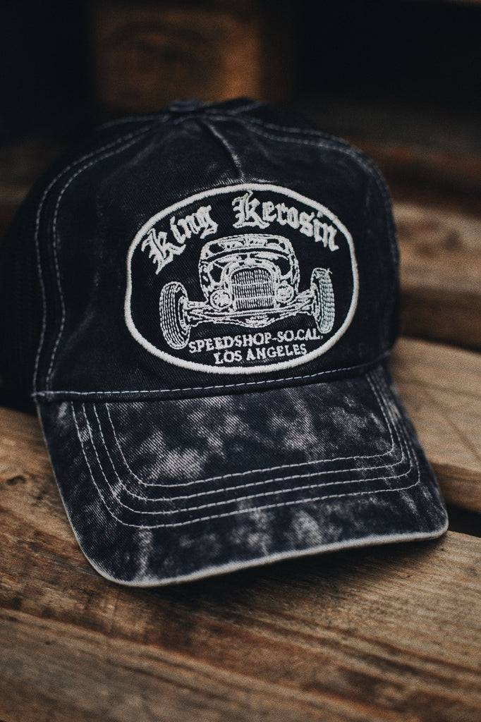 Queen Kerosin Trucker Cap mit Stickerei in der Front und Enzymwash «Speedshop SoCal» Valentinstagsangebot