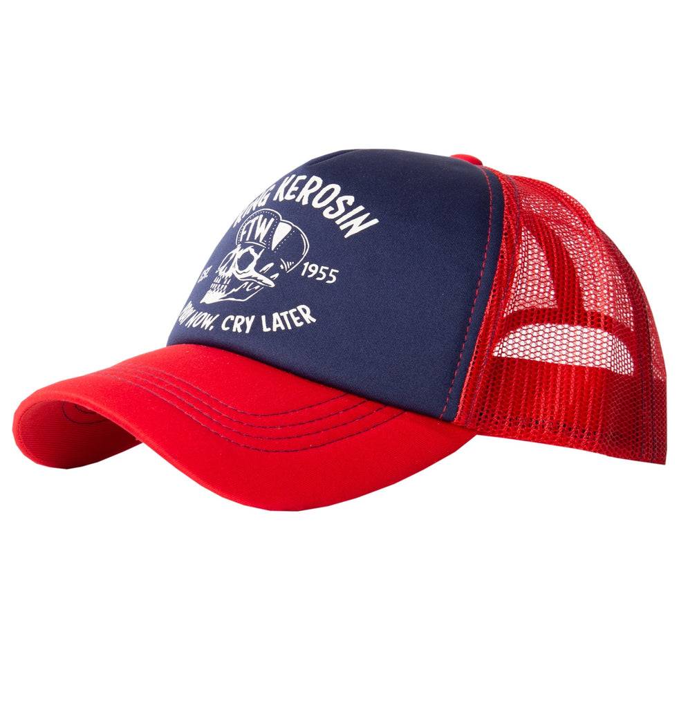 Queen Kerosin Trucker Cap «mit kontrastfarbenem Print «Pray now. cray later» Exklusive Angebote
