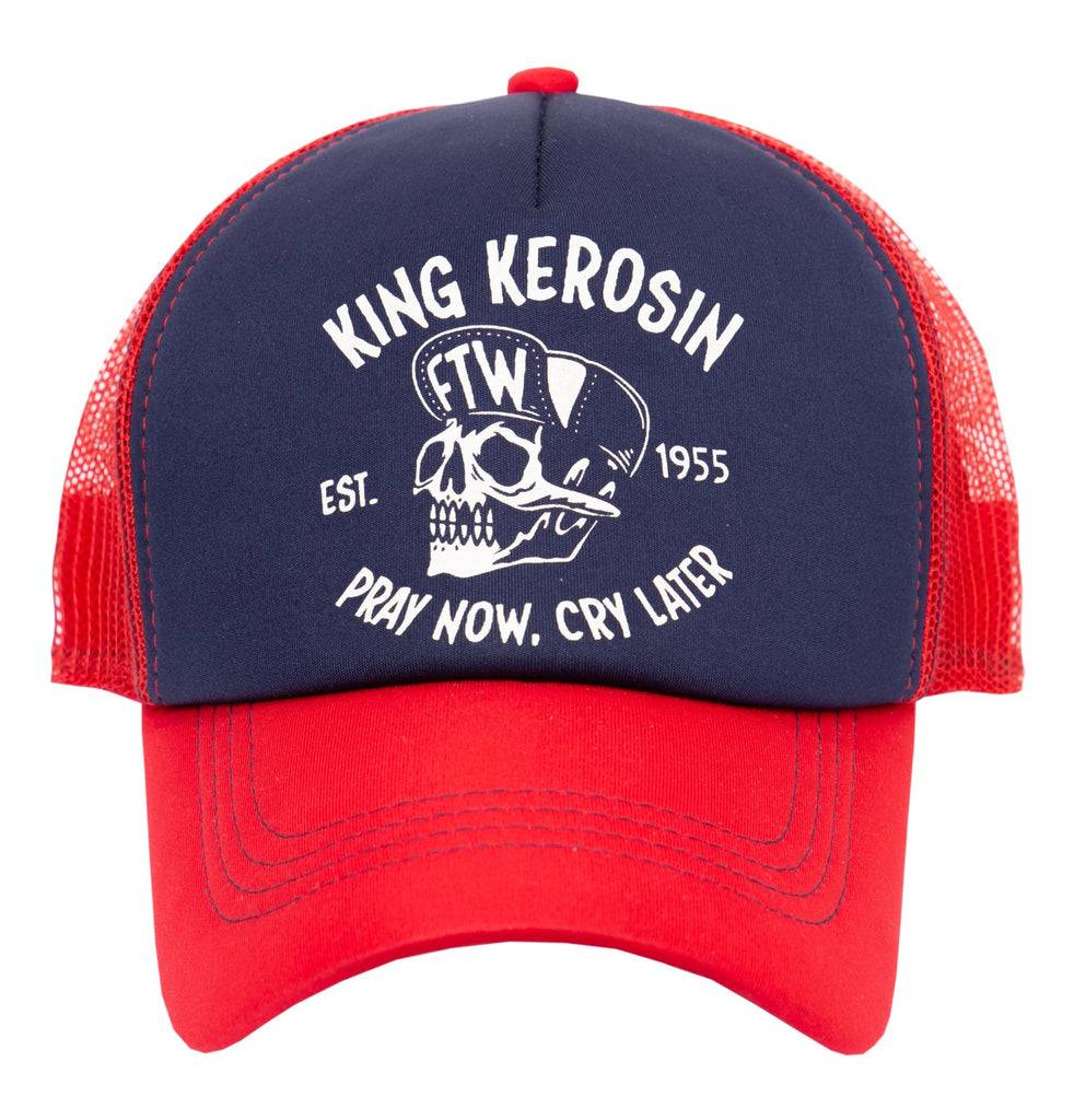 Queen Kerosin Trucker Cap «mit kontrastfarbenem Print «Pray now. cray later» Exklusive Angebote
