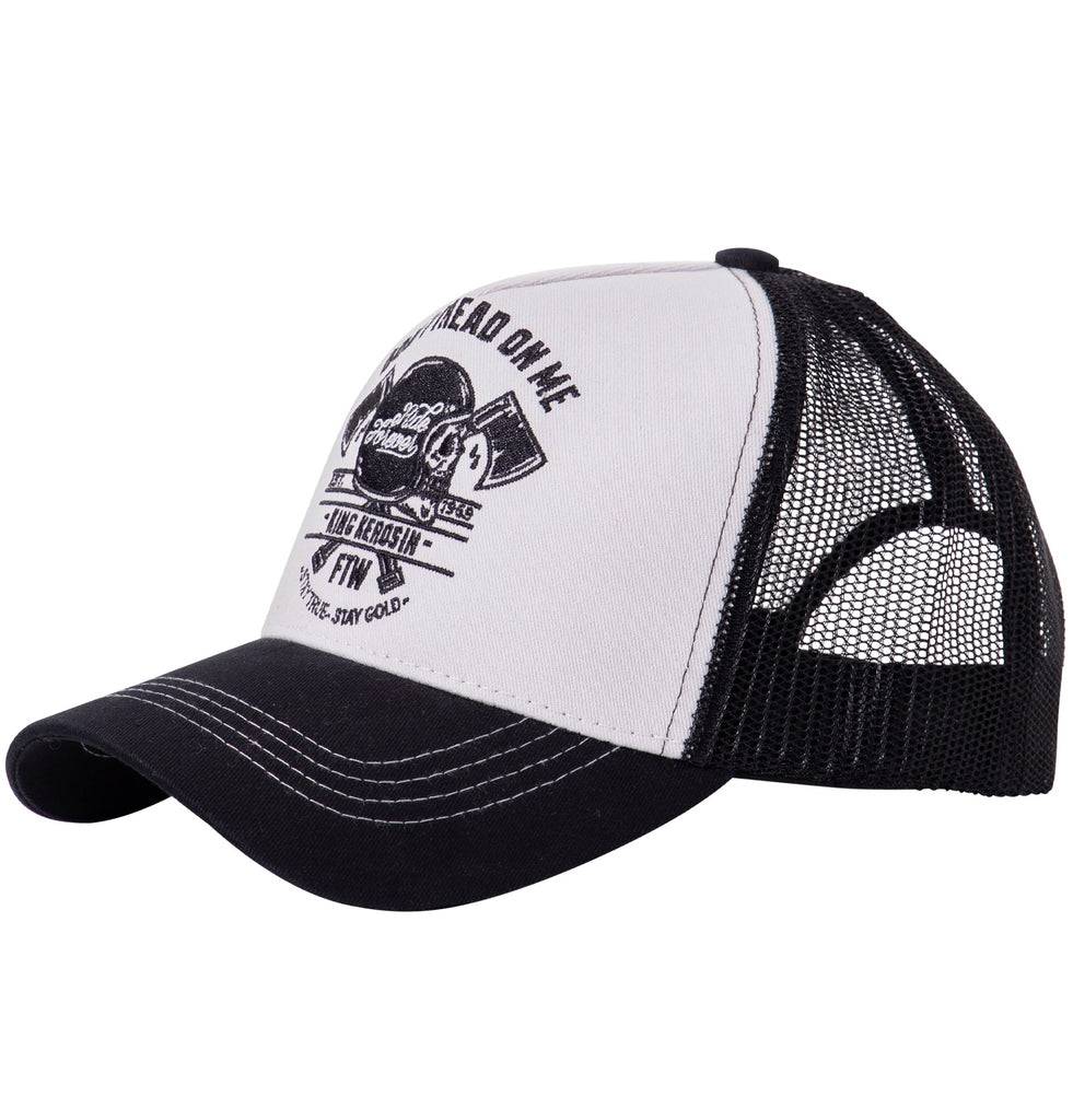 Queen Kerosin Trucker Cap mit Front-Stickerei «Don't Tread On Me» Räumungsverkauf