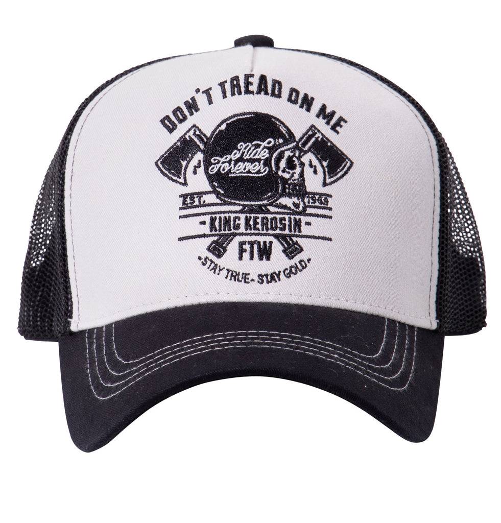 Queen Kerosin Trucker Cap mit Front-Stickerei «Don't Tread On Me» Räumungsverkauf